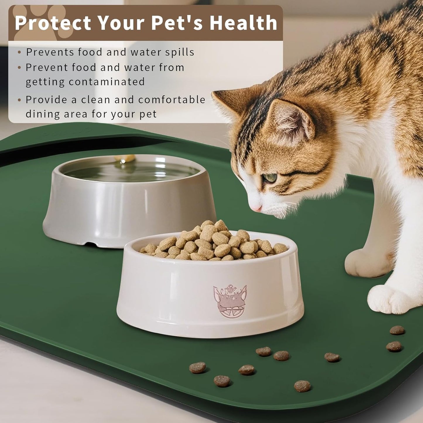 Smilool Silicone Pet Food Mat with Raised Edge for Food and Water Bowl, Dog Feeding Mats, Cat Food Trays for Floor Waterproof, Rubber Tray for Dogs and Cats, 19 x 12 x 0.7 Dark Brown