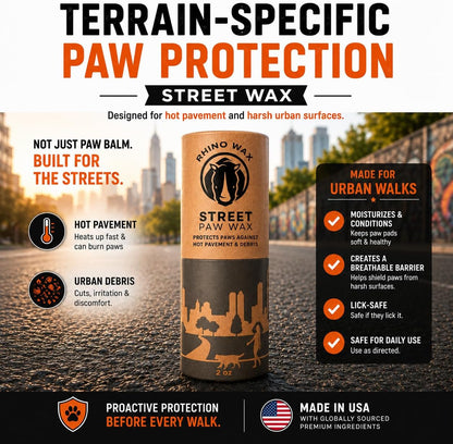 Rhino Wax - Dog Paw Protector for Hot Pavement - Use Street Wax Before Taking Dogs on Asphalt - Balm Protects from Warm Surfaces Rocks Road Debris - Great for Dogs who Hate Dog Shoes for Hot Pavement