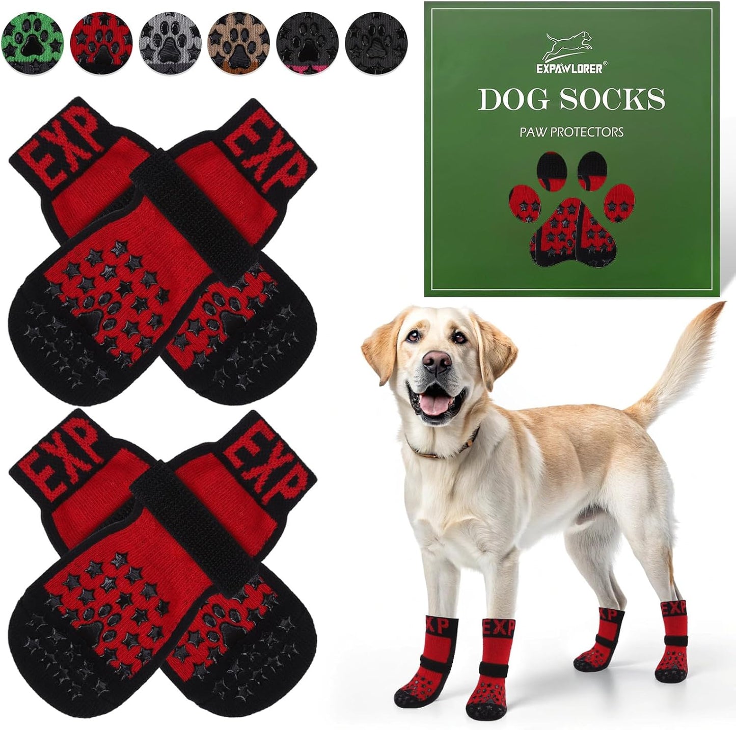 EXPAWLORER Anti Slip Dog Socks to Prevent Licking Paws, Dog Shoes for Hot Pavement, Booties for Hardwood Floors, Dog Boots & Paw Protectors with Grippers for Small Medium Large Senior Dogs Black
