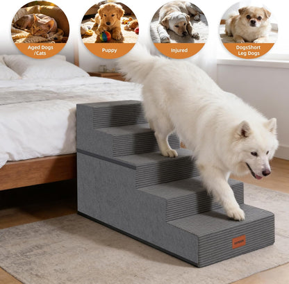 Dog Stairs for Small Dogs, 13.5" H, 3-Step Pet Steps for Couch Sofa and Chair, Non-Slip Balanced Pet Ramp for Medium Cats,Indoor Dog Ladder, Grey