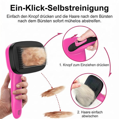 One-Button Self Cleaning Pet Brush for Dogs & Cats, Skin-Friendly Detangling & Shedding Tool for Long and Short Hair, Retractable Grooming Comb, Purple