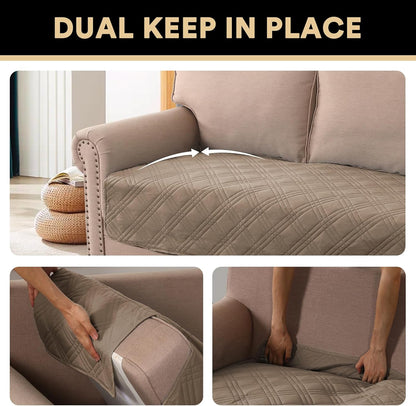 PrinceDeco 100% Waterproof Couch Cover for 3 Cushion Couch Sofa Pet Friendly Non-Slip Couch Cover for Dogs Washable Water Resistant Furniture Protector with Elastic Straps(Sofa 68", French Oak)