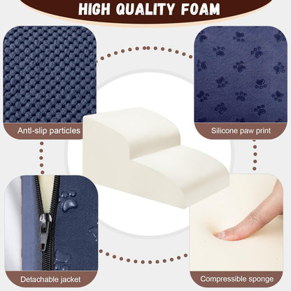 Dog Stairs for Small Dogs - High Density Foam Dog Ramp, Extra Wide Pet Steps with Non-Slip Bottom for High Beds, Couche and Sofa, Best for Pet Injured, Older Dogs Cats (Grey, 4 Steps)