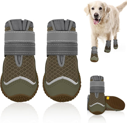 SlowTon Dog Shoes for Large Small Medium Dogs - Breathable Dog Boots for Summer Hot Pavement, Paw Protector for Outdoor Walking Winter Snow, Anti-Slip Rubber Dog Booties for Hardwood Floor (Green, 6)