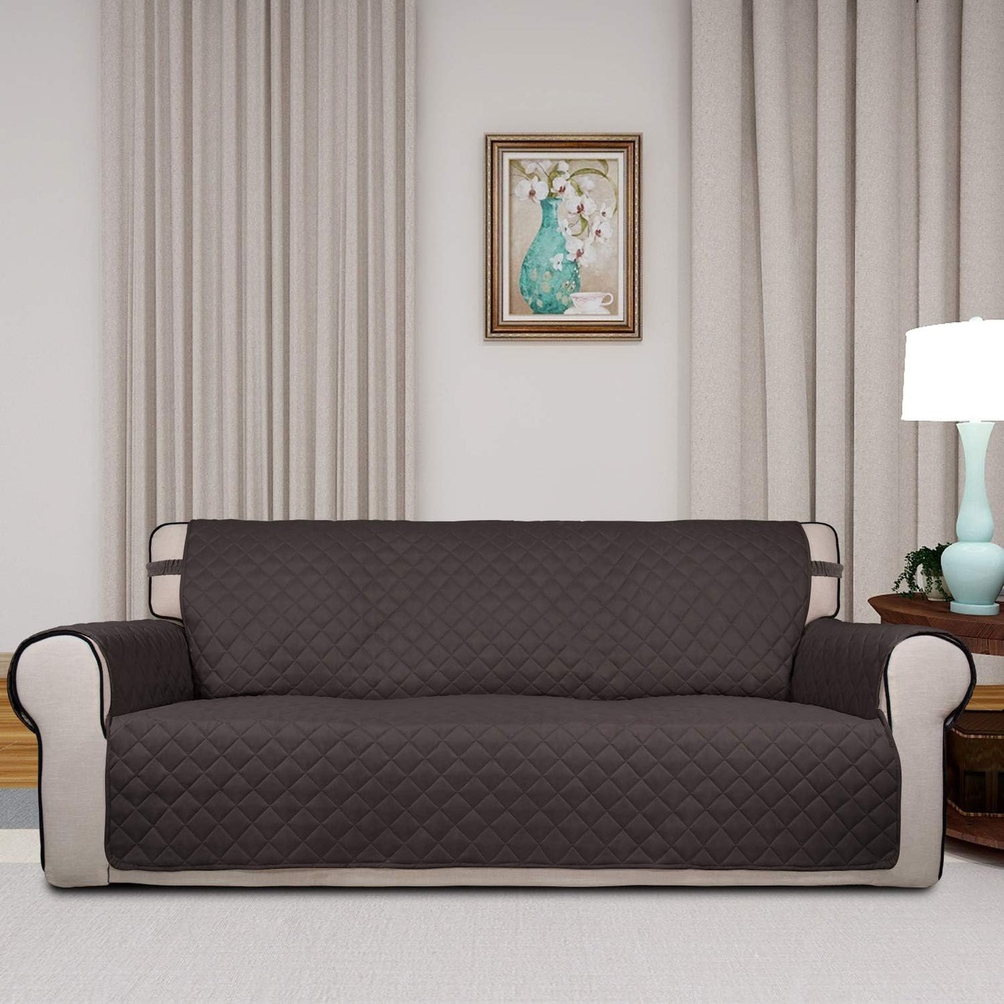 PureFit Reversible Quilted Sofa Cover, Water Resistant Slipcover Furniture Protector, Washable Couch Cover with Non Slip and Elastic Straps for Kids, Dogs, Pets (Sofa, Gray/Light Gray) - Colors B