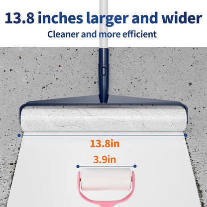 13.8in Large Size Floor Lint Rollers for Pet Hair Extra Sticky 51.2in Long Handle Giant Big Hair Picker Upper from Sticky Mop for Cleaning Dog Cat Hair Animal Fur Removal Roller Couch Bed Sheet Carpet