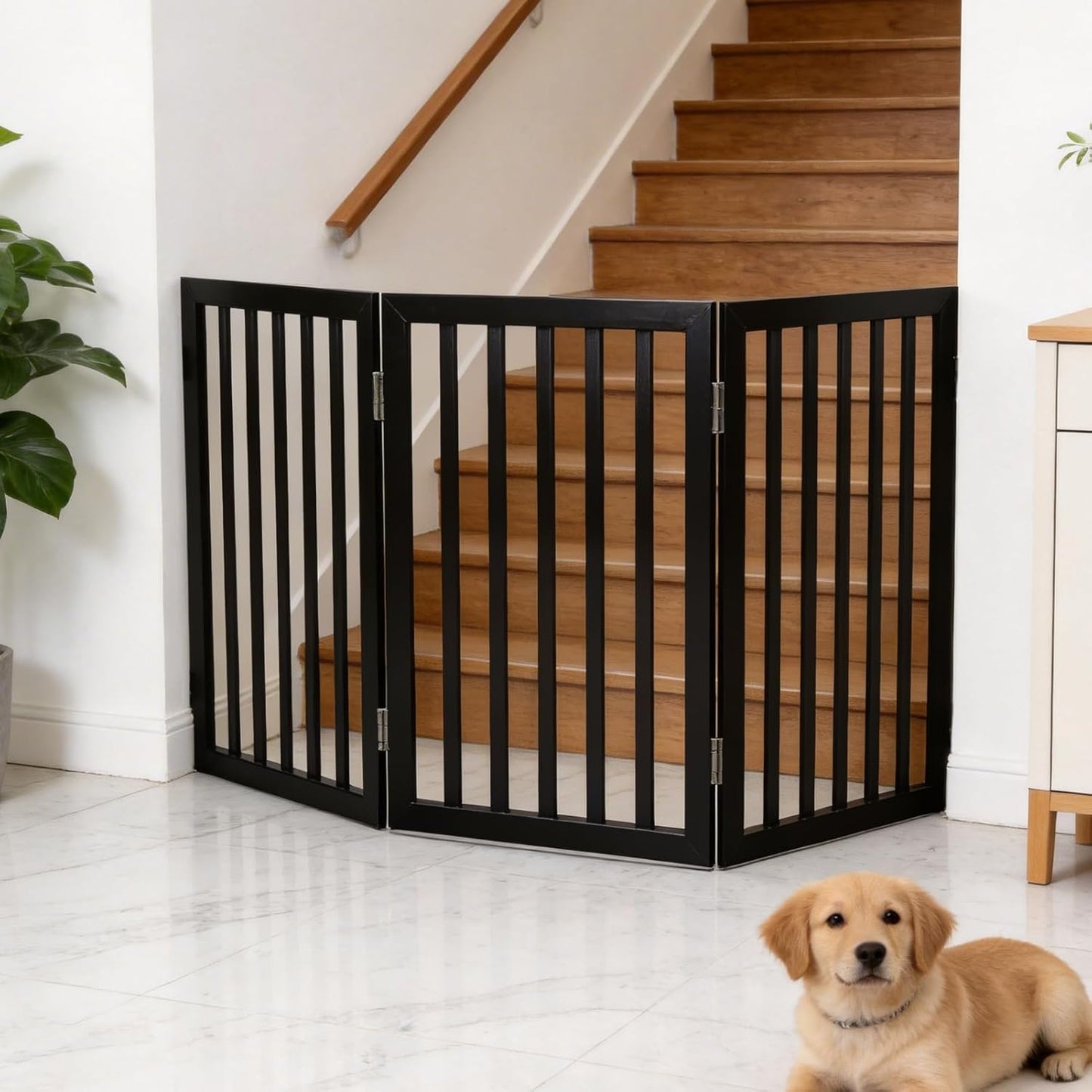 Dog Gate Indoor, Freestanding Dog Fence for The House, Doorways, Hallways,or Stairs,Pet Gate Foldable Wooden,Expandable 24" Height 3 Panels,White