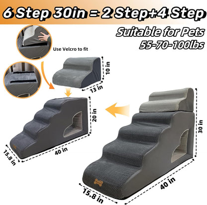 Necrely 4-Step Dog Stairs for High Beds 18-24 Inch Pet Steps 2 3 4 5 Tier Ladder Non-Slip Sturdy Ramp Small Medium Large Dog Steps to Couch Bed Old Dogs Balanced Pet Stairs for Getting on Bed
