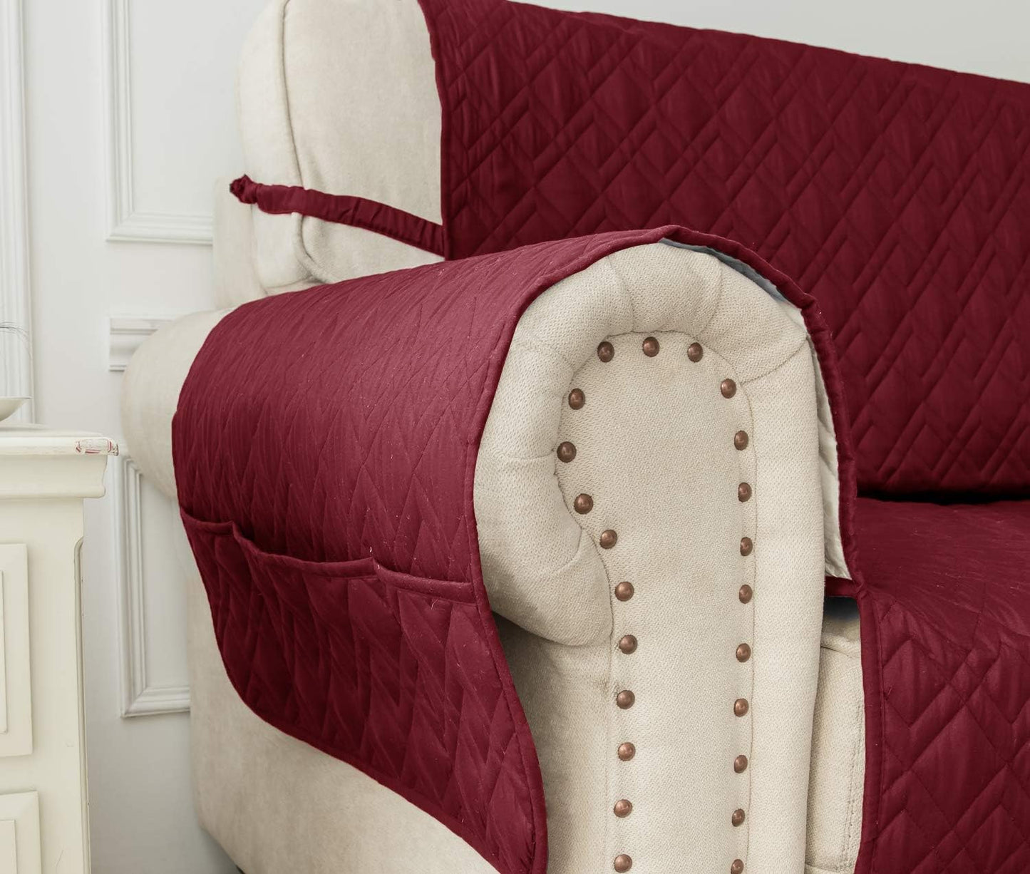Ameritex Couch Sofa Slipcover 100% Waterproof Nonslip Quilted Furniture Protector for Dogs, Children, Pets, Machine Washable (Beige, 68")