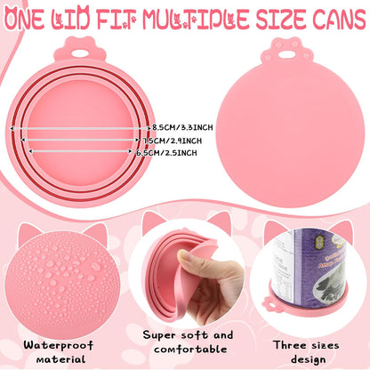 Uiifan 8 Pcs Cat Food Can Covers Lids Set, Silicone Pet Food Can Lids with Multi-Function Cat Foods Spoon and Opener, Silicone Wet Foods Spoon for Cats and Dogs(Pink)