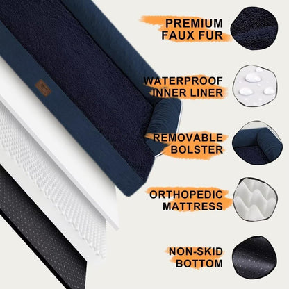 Large Dog Bed Orthopedic Washable - Beds Bolster - Medium XL XLarge Big Dogs - Memory Foam Couch Sofa - Waterproof with Removable Cover