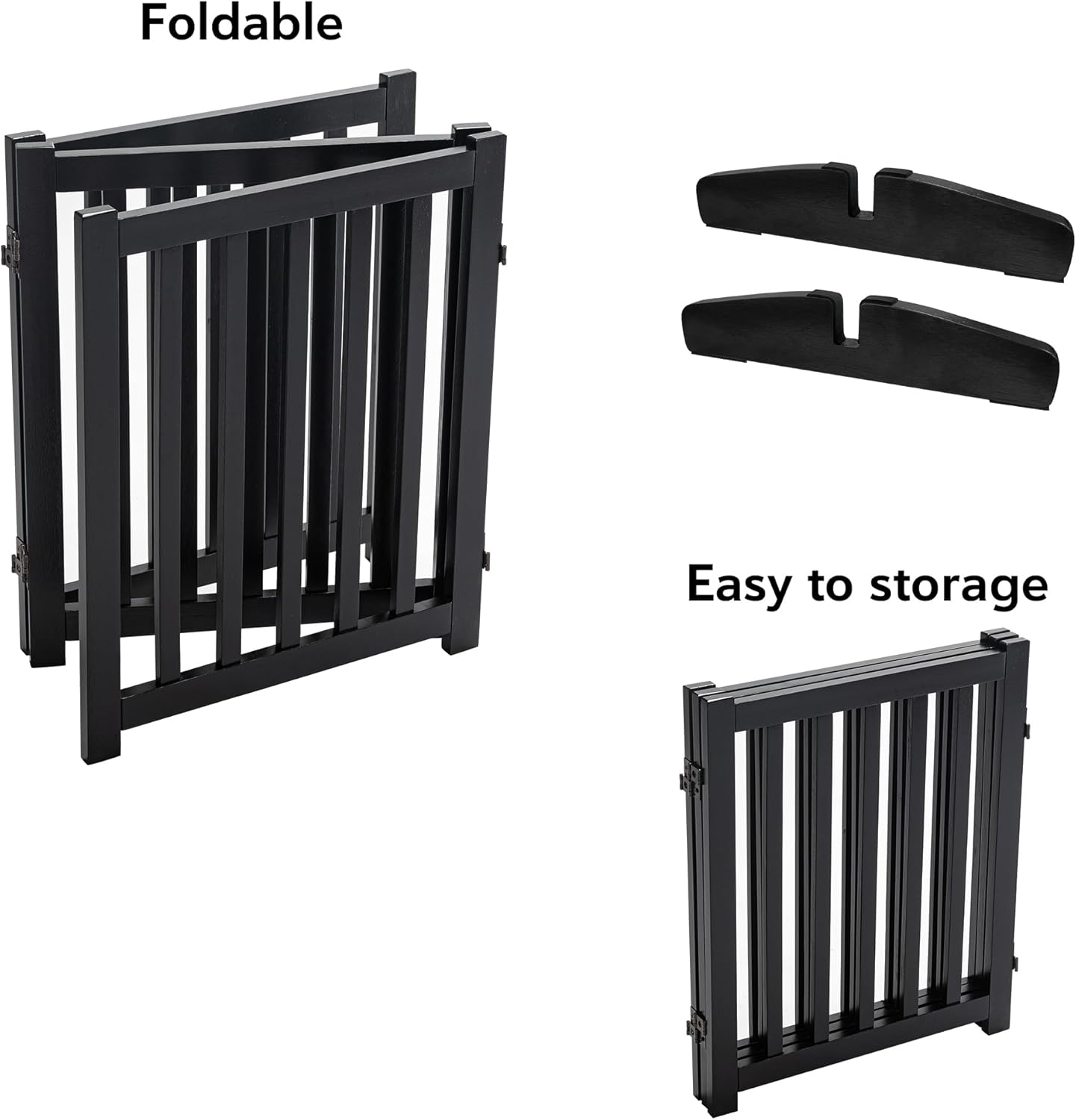 LZRS 2-Panel Wooden Free Standing Foldable Dog Gate Indoor – Solid Hardwood 24" High, Step-Over Safety Pet Gate for Doorways, Stairs & Small Spaces - Indoor Use, White