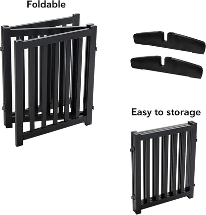 LZRS 2-Panel Wooden Free Standing Foldable Dog Gate Indoor – Solid Hardwood 24" High, Step-Over Safety Pet Gate for Doorways, Stairs & Small Spaces - Indoor Use, White