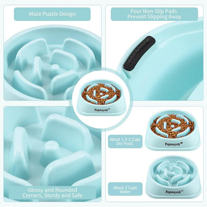 2 Pack Slow Feeder Dog Bowls for Healthy Eating, Non-Slip and Anti-Choking Design, Reduces Bloating & Overeating for Medium Dogs and Cats, Easy to Clean