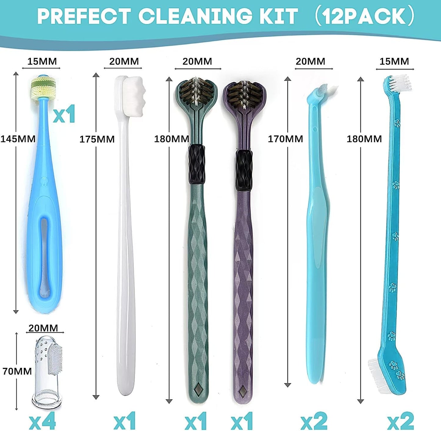 Dog Toothbrush, 360 Degree Finger Toothbrushes, Triple Head Toothbrushes, Double Head Toothbrush,Cleaning Brushes for Dog Cat Oral Dental Health (Blue, L)