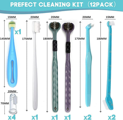 Dog Toothbrush, 360 Degree Finger Toothbrushes, Triple Head Toothbrushes, Double Head Toothbrush,Cleaning Brushes for Dog Cat Oral Dental Health (Blue, L)