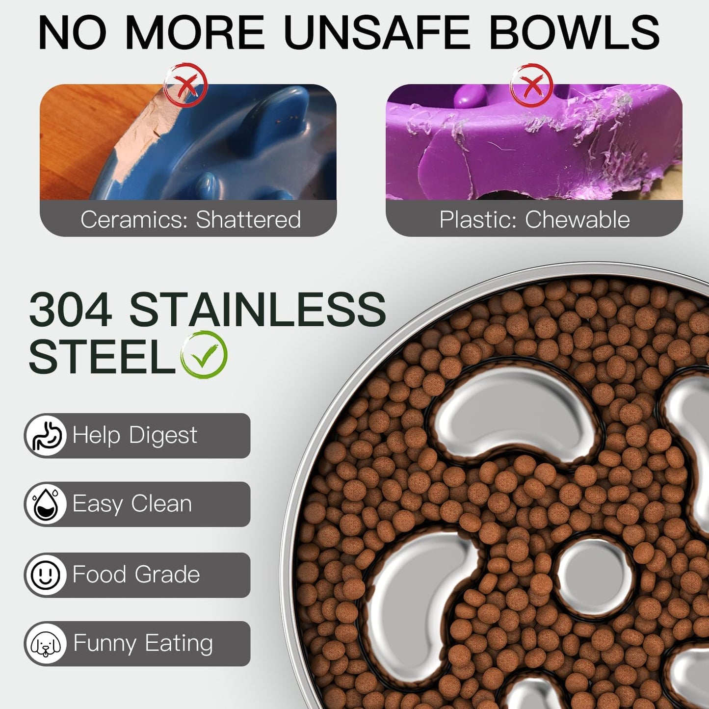 Slow Feeder Dog Bowl-1Cup for Small Puppy, Double-Layer 304 Stainless Steel Puzzle Bowl, Anti-Choking for Fast Eaters, Heavy-Duty Non-Slip Base, Dishwasher Safe