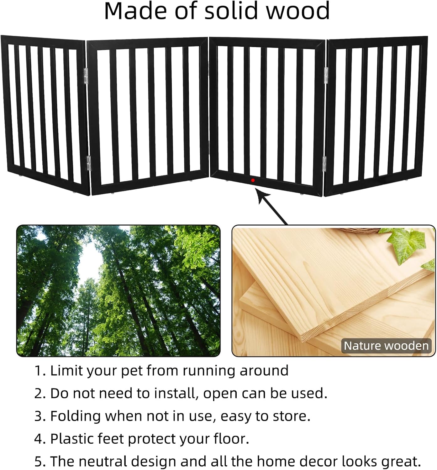 ZJSF Freestanding Indoor Dog Gate for House Foldable Wood Brown Puppy Gate for Doorways Pet Gate for Stairs Extra Wide Pet Fence 24" Height 2 Panels