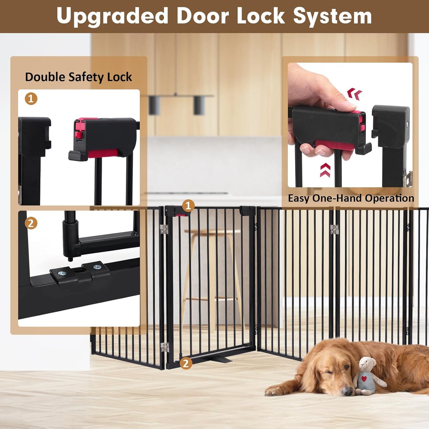 Metal Freestanding Dog Gates,Extra Wide 24", 32" Height Foldable Dog Fence for Indoor & Outdoor, Heavy Duty Freestanding Pet Barrier for Stairs, Doorways, Halls, Kitchen,Yard