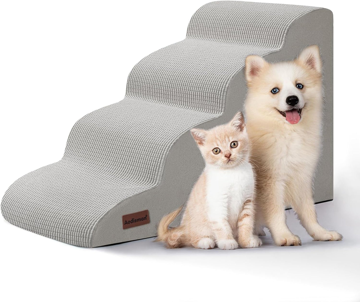 Aodisman 3-Step Dog Ramp and Stairs for Sofa and Chair - Non-Slip Sturdy Pet Steps for Small Dogs and Cats,15.7" H,Grey