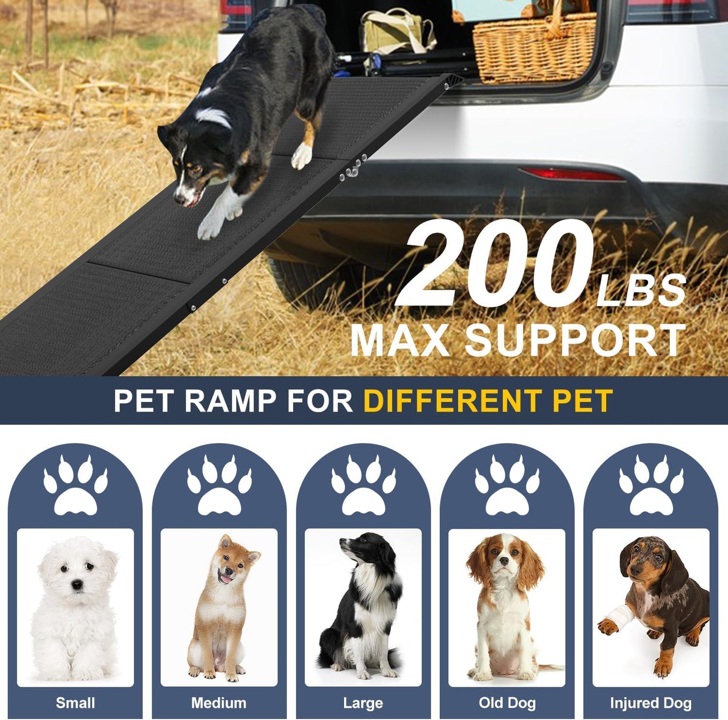 Dog Car Ramp for Large Dogs, Foldable Dog Steps Aluminum Dog Ramps, Dog Stairs with Nonslip Surface for High Beds, Trucks, Cars and SUV, Supports up to 240 lbs (67'' L x 17'' W)