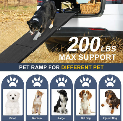 Dog Car Ramp for Large Dogs, Foldable Dog Steps Aluminum Dog Ramps, Dog Stairs with Nonslip Surface for High Beds, Trucks, Cars and SUV, Supports up to 240 lbs (67'' L x 17'' W)