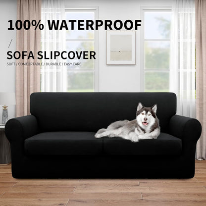 Easy-Going 100% Dual Waterproof 4 Pieces Stretch Soft Couch Cover for Dogs, Sofa Slipcover for 3 Separate Cushion Couch Leakproof Furniture Protector for Kids, Pets Dark Gray