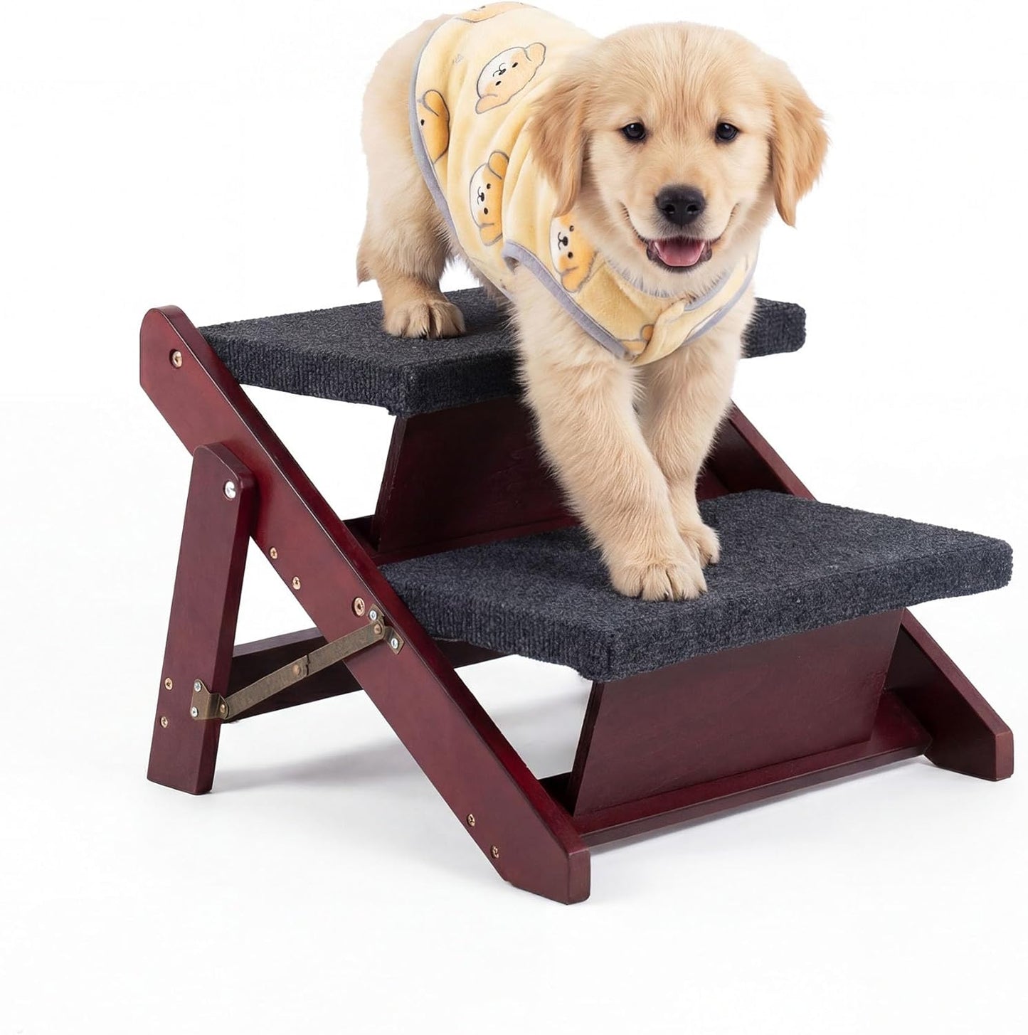MEWANG Wooden Pet Stairs/Pet Steps - 3-in-1 Foldable Stairs & Ramp for Beds and Cars - Portable Dog/Cat Ladder Up to 220 Pounds - Great for Small and Older Animals(Brown) (24.8" L x 17.2" W x 19.5" H)
