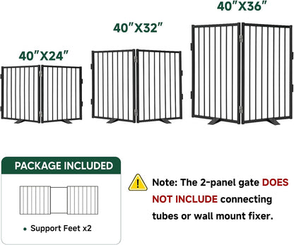 Snagle Paw Full Metal Freestanding Dog Gate,Indoor Dog Gate with Floor Protect Support Feet, 40x24 Inches Foldable Dogs Barrier for Stairs, Hallways and Doorways (24'' H 2 Panel, White