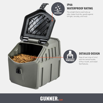 GUNNER 50 lbs Dog Food Storage Container - Waterproof & Airtight Pet Food Bin - Multi-Purpose Container for Dry Food, Corn, Chicken Feed, Treats, Bird Seed, & More - Gunmetal