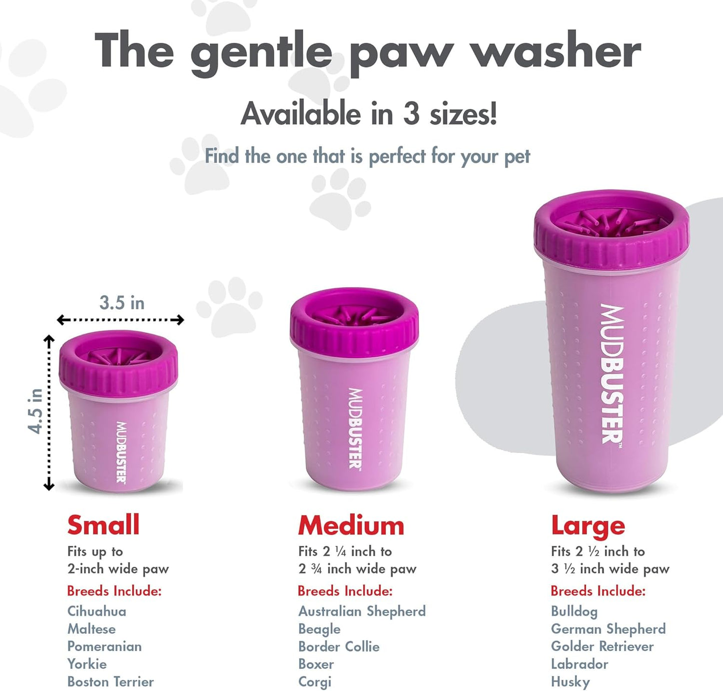 Dexas MudBuster Medium Dog Paw Cleaner in Fuchsia - Fits 1.5"-2.5" Wide Paws, Portable Paw Washer for Muddy Paws, Dog Paw Cleaning Cup with Gentle Silicone Bristles, Quick Clean Pet Paw Washer