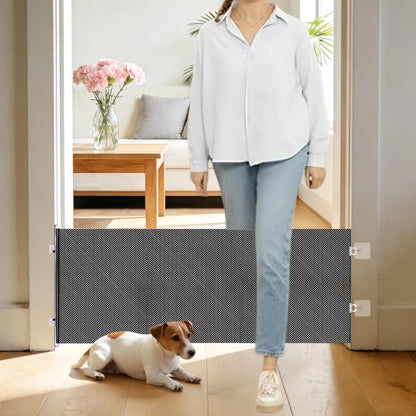 17" Step Over Retractable Dog Gate, No-Drill Pet Barrier for Doorways & Stairs, Easy Human Access & Pet Containment, Adjustable Small Dog Gate for Indoor Use