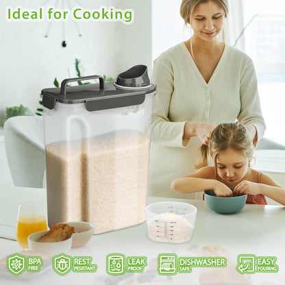 Viretec Rice Airtight Storage Container, 3 to 5Lbs Cereal Dry Food Flour Bin, Pet Dog Cat Food Dispenser with Measuring Cup, BPA Free Clear Plastic Kitchen and Pantry Organization Bin for Sugar