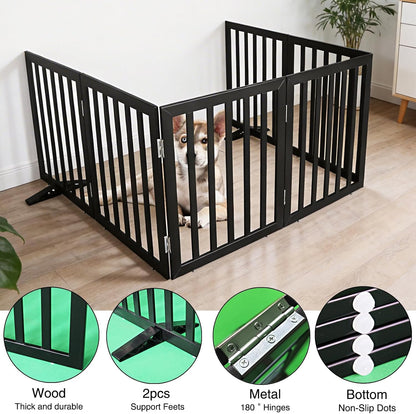 ZJSF Freestanding Indoor Dog Gate for House Foldable Wood Puppy Gate for Doorways Pet Gate for Stairs Extra Wide Pet Fence, Brown, 24" Height 3 Panels