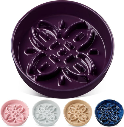 vancasso Ceramic Slow Feeder Dog Bowls, Puzzle Dog Food Bowls with Floral Maze, Anti -Slip Pet Food Dish for Small Breed, 0.6 Cups, Pink