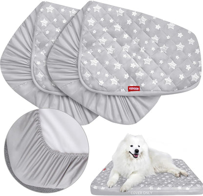 Moonsea Dog Bed Covers Replacement Washable 2 Pack, Waterproof Dog Bed Covers Dog Pillow Cover Quilted, Pet Bed Cover Lovely Grey Star Print, Puppy Bed Cover 27x36 Inches, for Dog/Cat, Cover Only