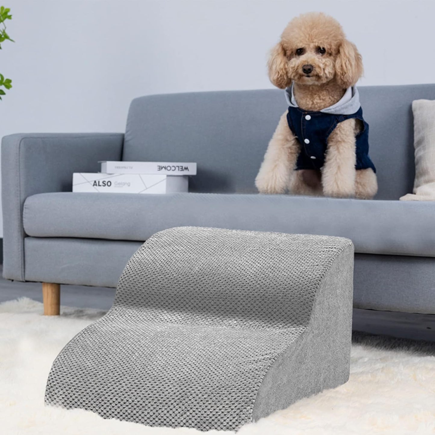 Dog Stairs for Small Dogs, 3 Tiers High Density Foam Dog Ramp, Extra Wide Non-Slip Pet Steps for High Beds Or Couch, Soft Foam Doggie Ladder for Dogs Injured, Older Pets, Small Cats