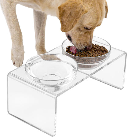Acrylic Elevated Dog Cat Bowls Pet Feeder Double Bowl Raised Stand Comes with 4 Removable Stainless Steel Bowls. Perfect for Cats Puppies Small Dogs, 3.75 Inch
