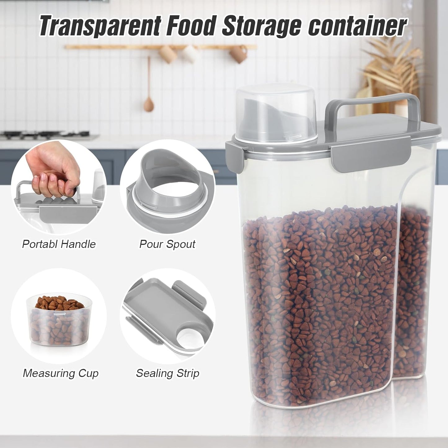 TBMax Dog Food Storage Container 5-7 lbs, Airtight Cat Food Container with Larger Spout & Measuring Cup, Portable Pet Food Storage Dispenser for Small Animal Kibble Storage, Bird Seed Container