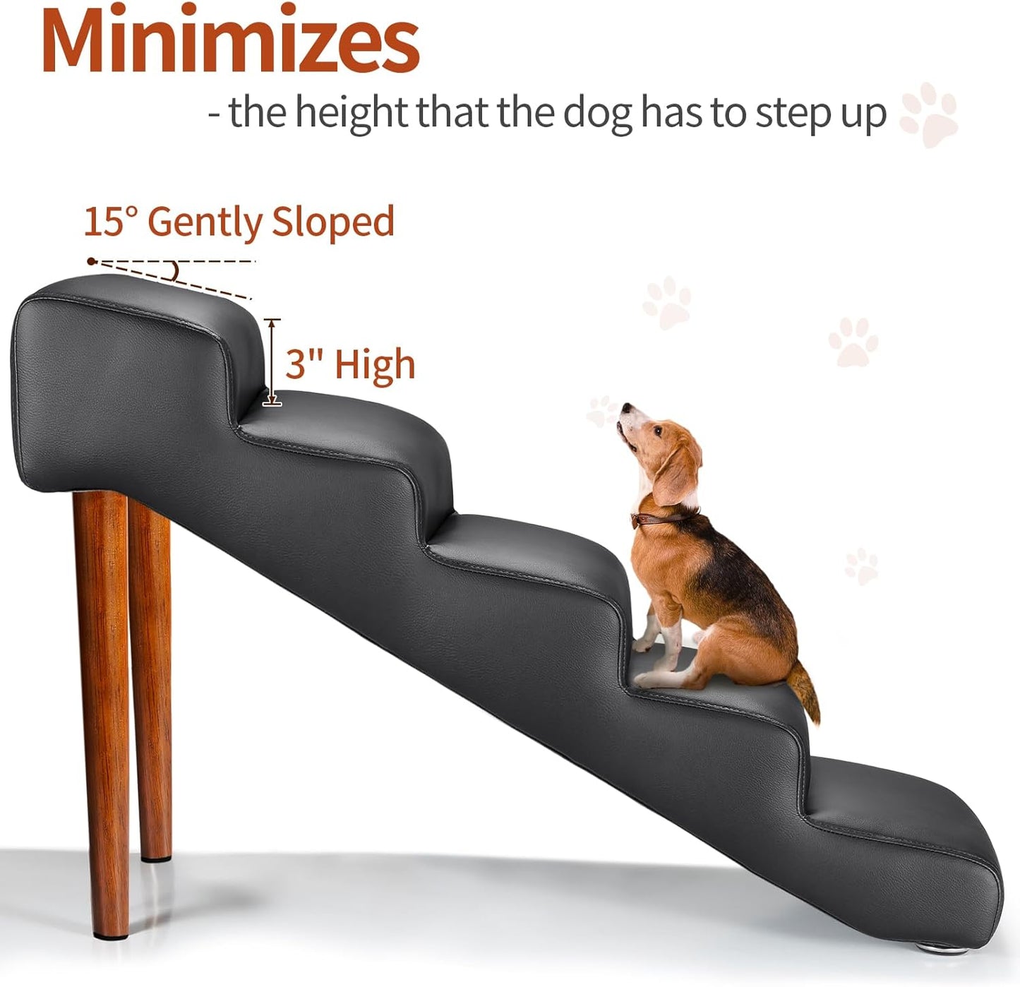 Senneny Imitation Linen Faux Leather Dog Stairs, for Pets up to 150 lbs, Waterproof, Scratch Resistant Pet Steps/Stairs with High Density Foam and Detachable Wooden Legs, Light Beige Linen, 4 Step