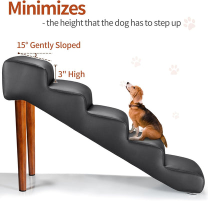 Senneny Imitation Linen Faux Leather Dog Stairs, for Pets up to 150 lbs, Waterproof, Scratch Resistant Pet Steps/Stairs with High Density Foam and Detachable Wooden Legs, Light Beige Linen, 4 Step