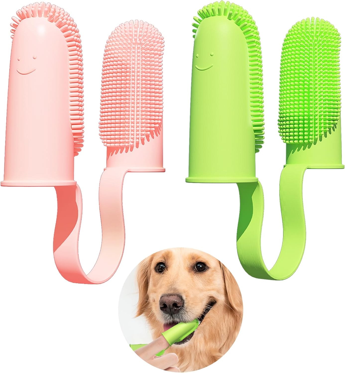 2 Pack Dog Toothbrush, 135ºSurround Bristles for Easy Teeth Cleaning, Double-Finger Toothbrush Dental Care for Puppies, Cats and Medium Pets