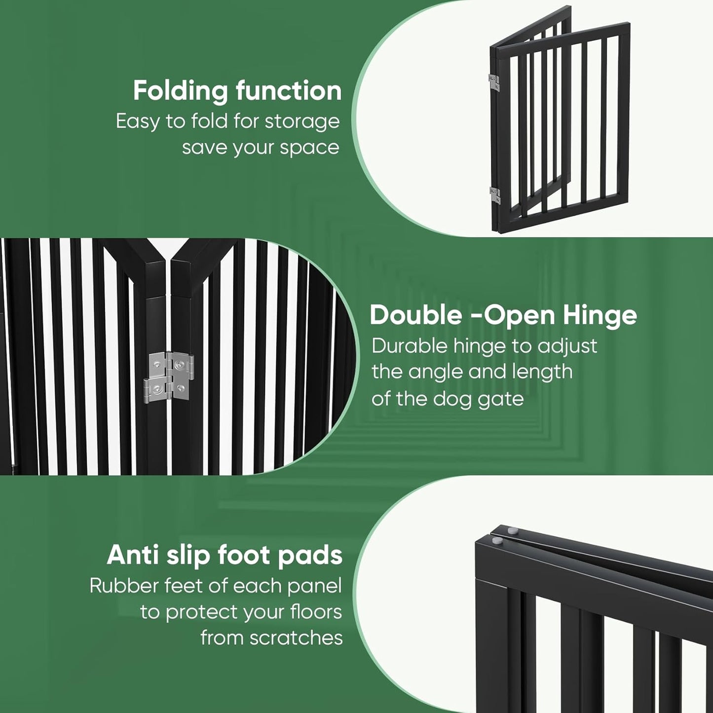 Freestanding Foldable Dog Gate - 4 Panel Room Divider with Metal Support Feet (Black)