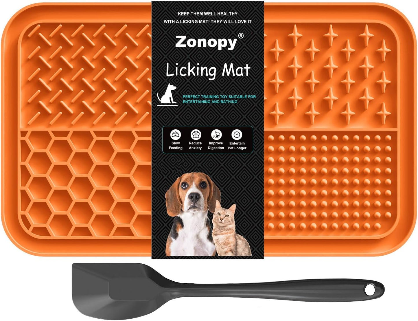 Licking Mat for Dogs & Cats with Suction Cups, 1 Pack Square Dog Slow Feeder Lick Pat for Anxiety Relief & Boredom, Dog Toys to Keep Them Busy, Pets Grooming Bathing Training Mat