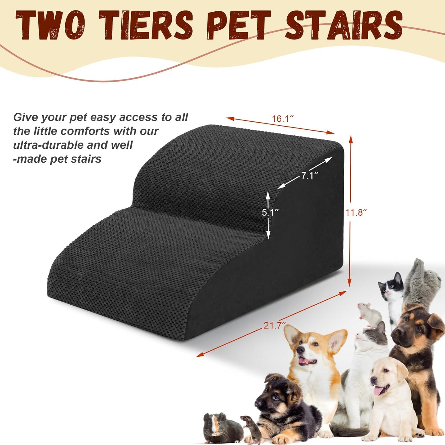 Dog Stairs for Small Dogs - High Density Foam Dog Ramp, Extra Wide Pet Steps with Non-Slip Bottom for High Beds, Couche and Sofa, Best for Pet Injured, Older Dogs Cats (Grey, 4 Steps)