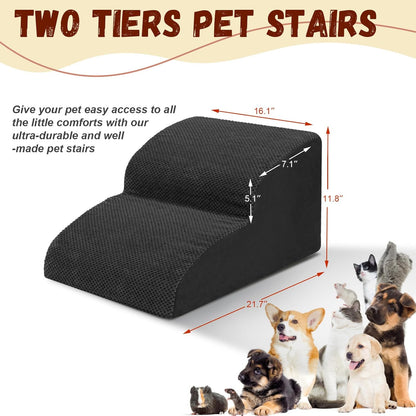 Dog Stairs for Small Dogs - High Density Foam Dog Ramp, Extra Wide Pet Steps with Non-Slip Bottom for High Beds, Couche and Sofa, Best for Pet Injured, Older Dogs Cats (Grey, 4 Steps)