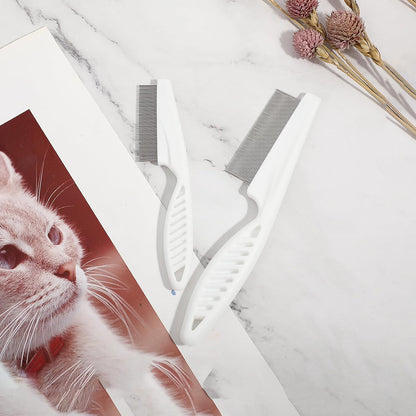 TIESOME Pet Hair Comb Tear Stain Removal,2 Pack Multifunctional Pets Grooming Comb Kit 2 in 1 Dog Combs Stainless Grooming Massage Dual-Sided Comb for Knots Crust Floating Hair Tangle Fleas(Pink)