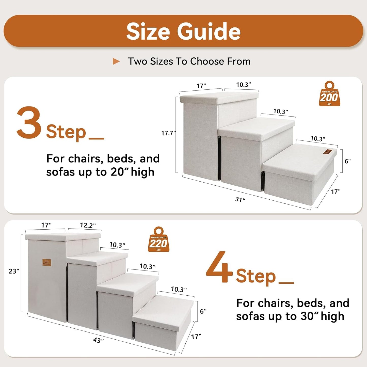 Zerbuger Wider Dog Ramp for High Bed with Storage 18" H, Foldable Dog Stairs for Small Medium Large Older Senior Animal, Sturdy Dog Step for Climbing Bed or Couch, Arthritis-Friendly (Gray, No Condo)