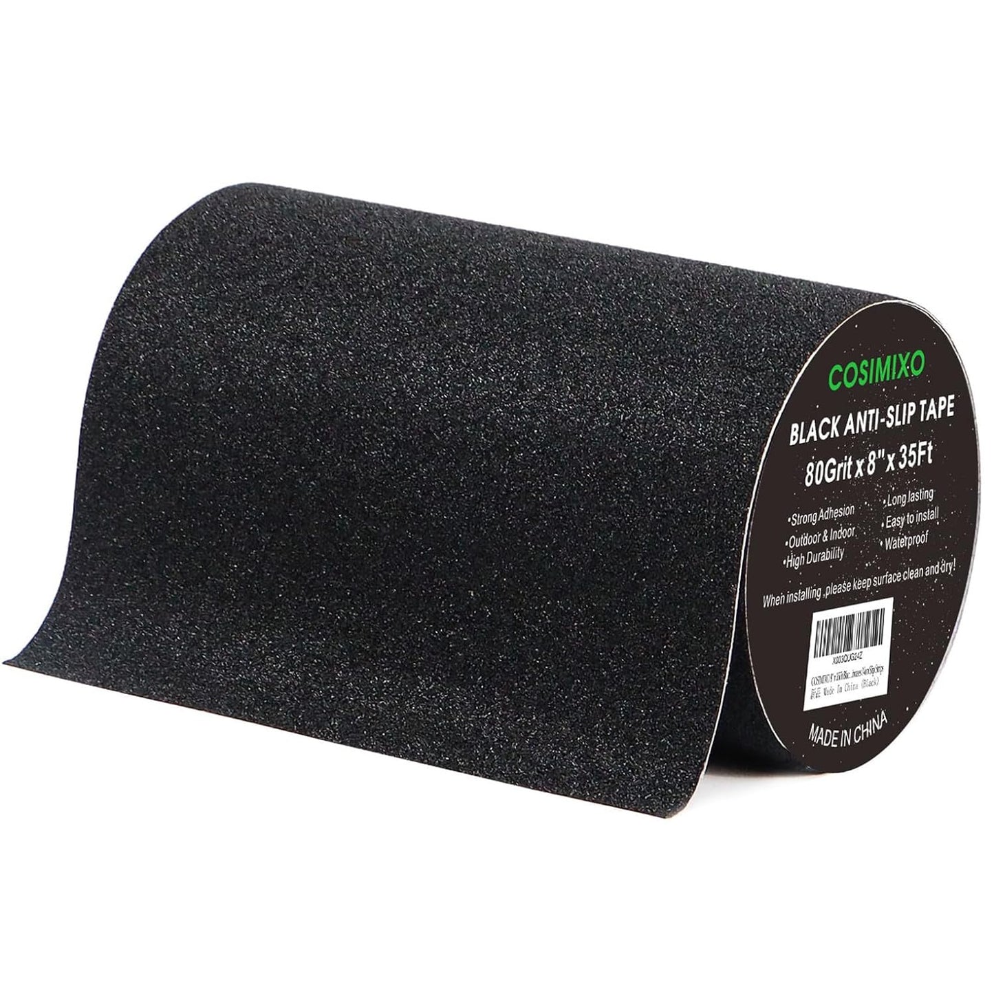 COSIMIXO 8" x 35Ft Heavy Duty Anti Slip Tape,Best 80grit Friction,Grip,Abrasive for Stairs Outdoor/Indoor,Skateboard Grip Tape Safety Non Skid Tread Staircases Anti-Slip Traction Tape Black