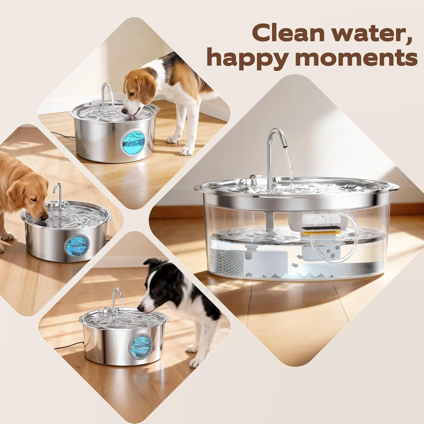 Dog Water Fountain for Large Dogs: 7L/236oz/1.8G Dog Fountain Stainless Steel - Big Cat Drinking Fountain Indoor - Super Quiet Water Fountain for Dogs Inside - for Large Dog Cats & Multi-Pet Home